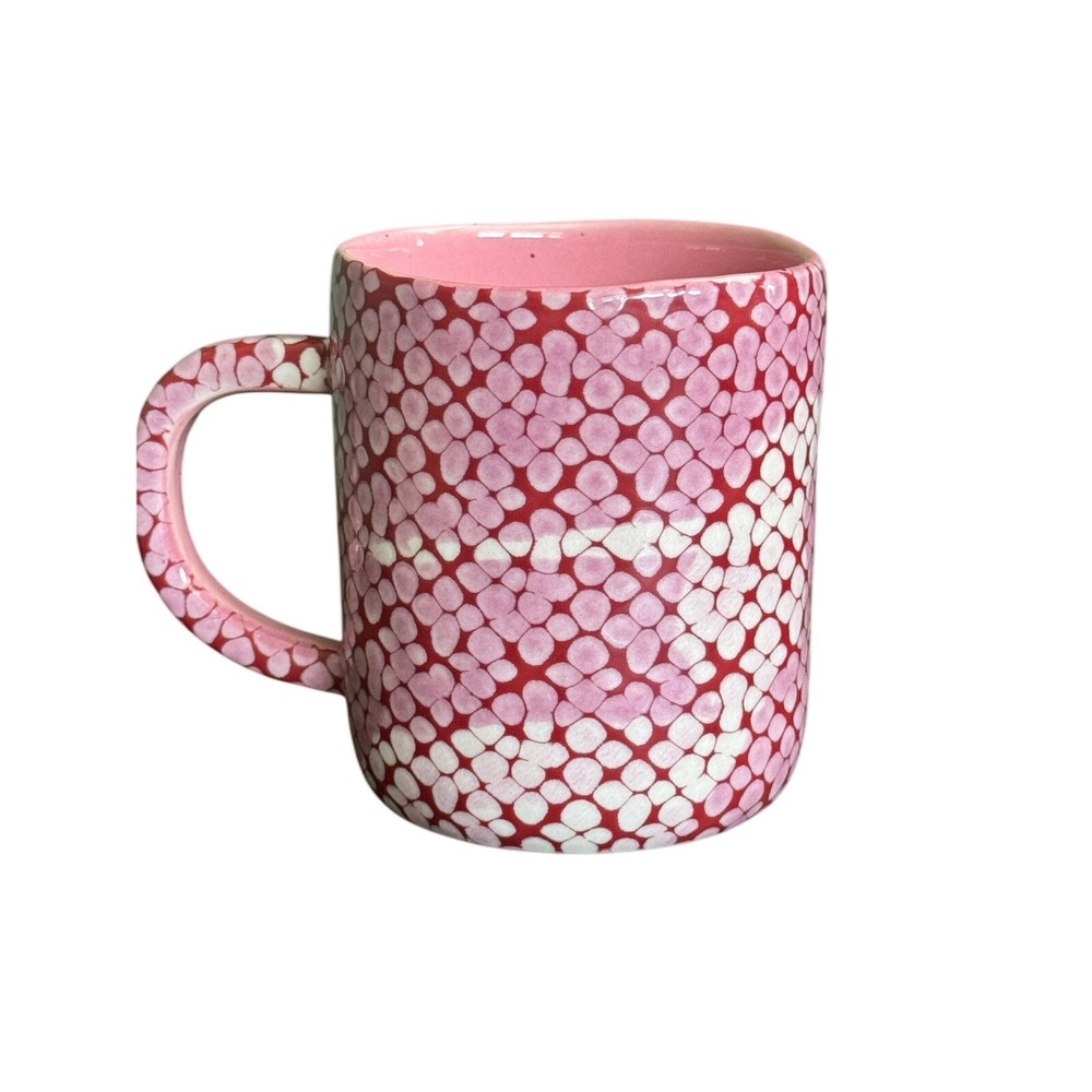 Anthropologie Cora Red Pink White Ceramic Coffee Mug